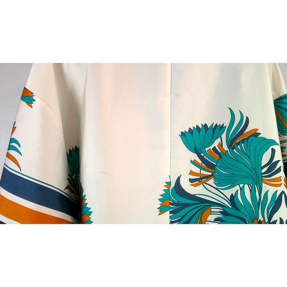 Nine West Wrap Silky Blouse Women's XXL Navy Blue Cream Side Tie Kimono Style - Picture 4 of 11